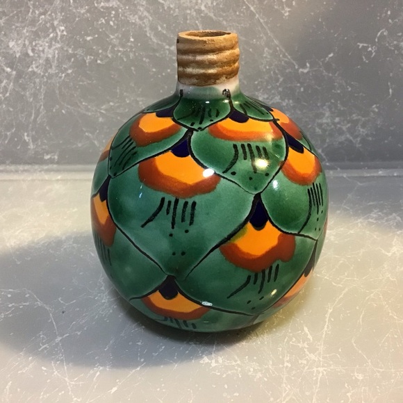 Mexican Folk Art Pottery Round Vase - Picture 3 of 6